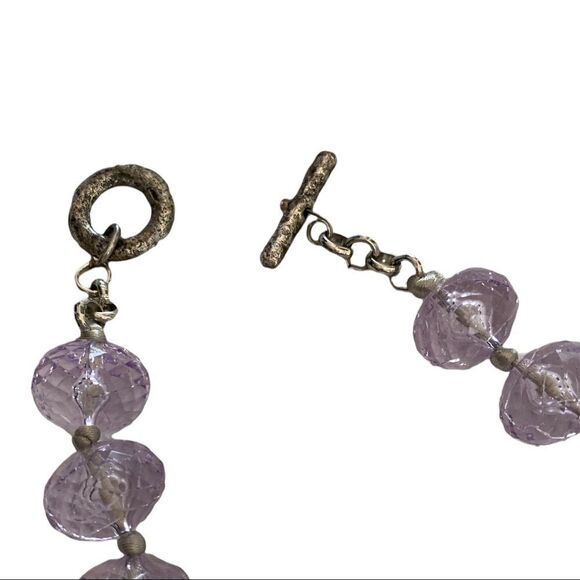 Chunky Textured Acrylic Purple and Silver-Tone Statement Necklace - Picture 4 of 7